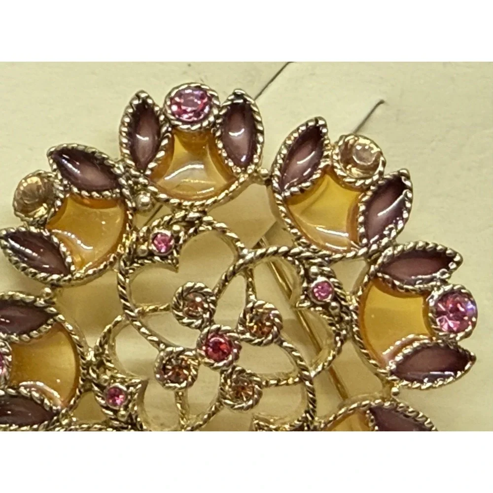Monet 2 Signed Rhinestone and Enamel Brooch Purple Multi Color Original Box‎ 2